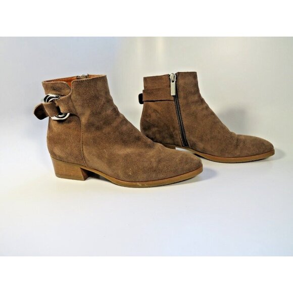 Aquatalia Brown Suede Buckle Boots Zip Ankle Boho Western Booties Women's 5M - Picture 1 of 13